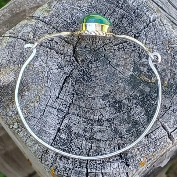 Vintage Sterling Silver & Chrysocolla Stone Hook Clasp Reygo 925 Mexico Bangle - Picture 11 of 13